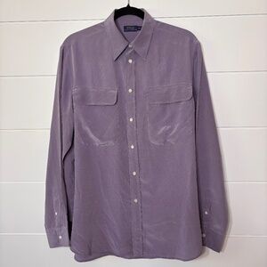 Polo Ralph Lauren blue label 100% silk mulberry colour button down blouse sz 14